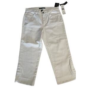 Lauren White jeans scalloped hem flower stitching accents 8 Stretchy NWT Capri